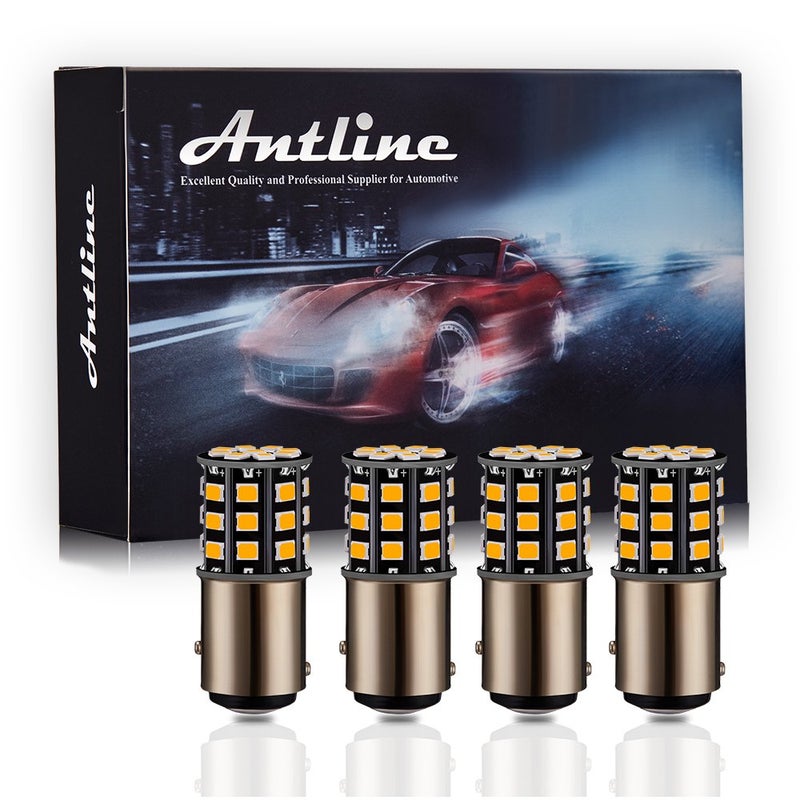 Antline 1157 2057 2357 7528 BAY15D LED Bulbs Amber Yellow, 12-24V Super Bright 1000 Lumens Replacement for Turn Signal Blinker Lights, Side Marker Lights (Pack of 4) - Image 1